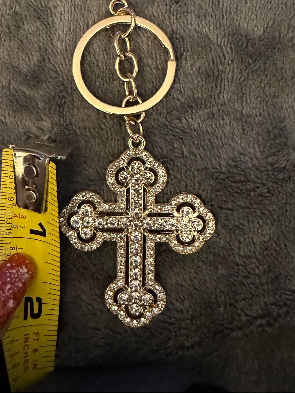 🔴 Bling Gold Crystal Cross Keychain